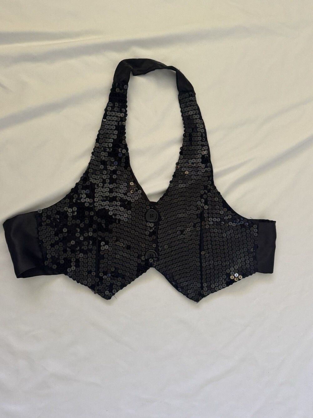 Y2K Black Sequin Halter Vest Going Out Top McBling Party Clubwear Tie Back XS/S